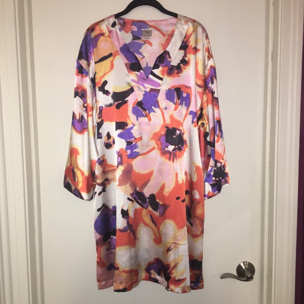 Natori abstract floral print tunic caftan size L